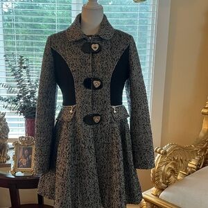 Betsey Johnson Black and White Herringbone Coat